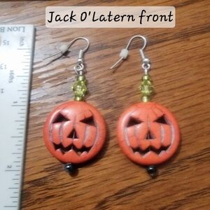 Jack O'Latern Hand Crafted Sterling wire hook pierced Halloween dangle earrings